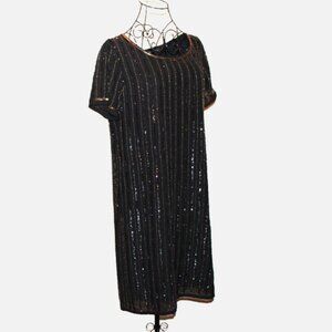 Boston Proper Crystal Beaded Shift Dress Black & Gold Size 10 New with Defect
